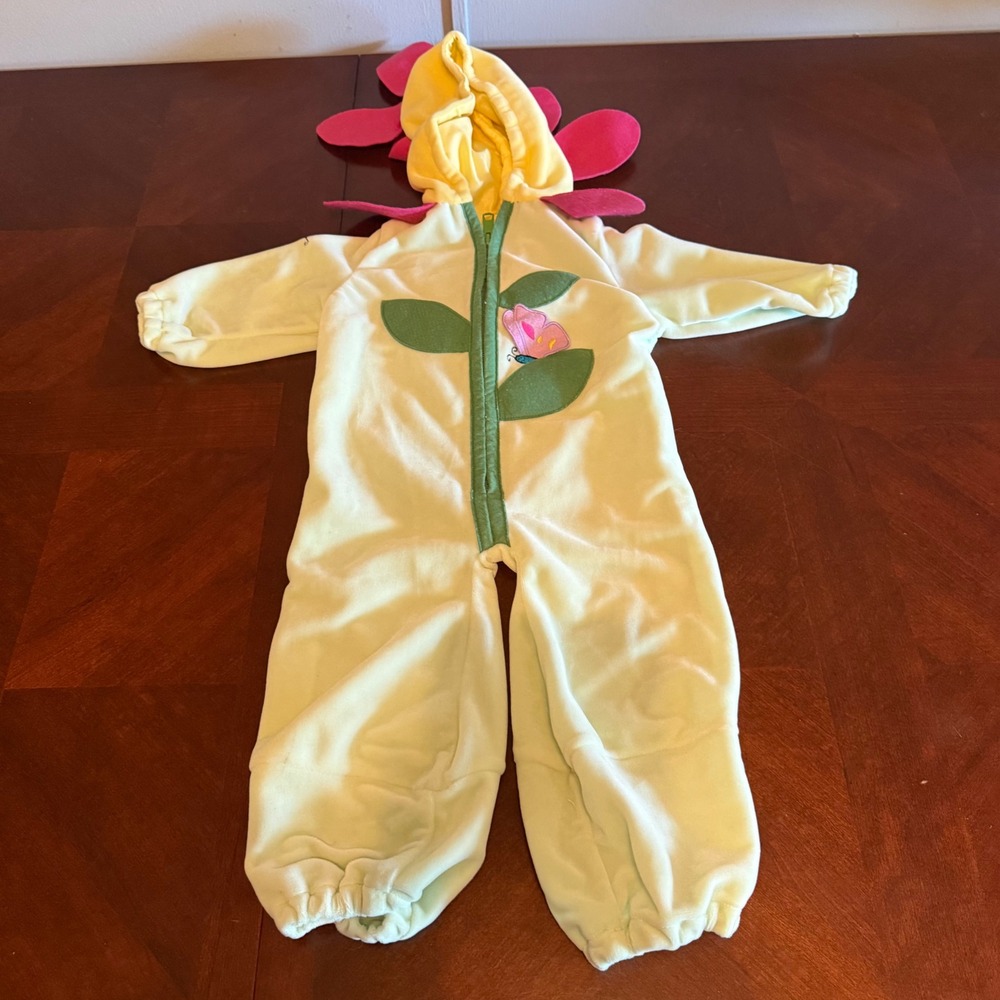 Vtg 80s Baby Flower Costume‎ Hooded Petal Jumpsuit Mint Pink Yellow